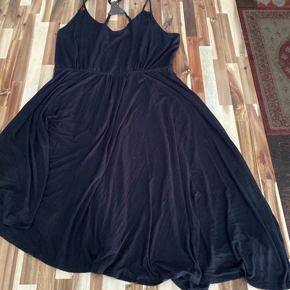 Amazing Vintage Lane Bryant Asymmetrical Hem Dress w/ Faux Leather - Picture 2 of 5